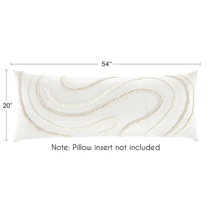 Sweet Jojo Designs Boho Tufted Swirl Body Pillow Cover Case Decorative Accent Long Couch Kids Bed Pregnancy Pillowcase 54x20 Neutral Ivory Taupe Bohemian Pattern Geometric Off White Abstract Unisex