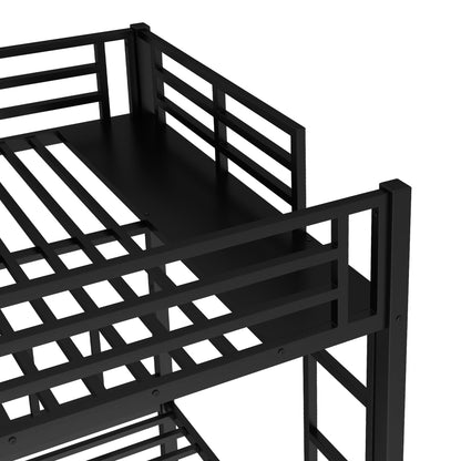 Bellemave Triple Bunk Bed for Kids, Detachable Queen Over Twin & Twin Metal Bunk Bed with Guardrails, Ladder & Storage, Converts to 3 Separate Beds, Easy to Assemble (3 Bunk Beds for Kids, Black)