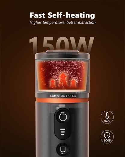 CONQUECO Portable Espresso Coffee Machine: 12V Electric Small Travel Expresso Maker - Self Heating 8 Cups Battery Powered Compatible for Nespresso Capsule - for Camping RV Hiking Office (Brown)