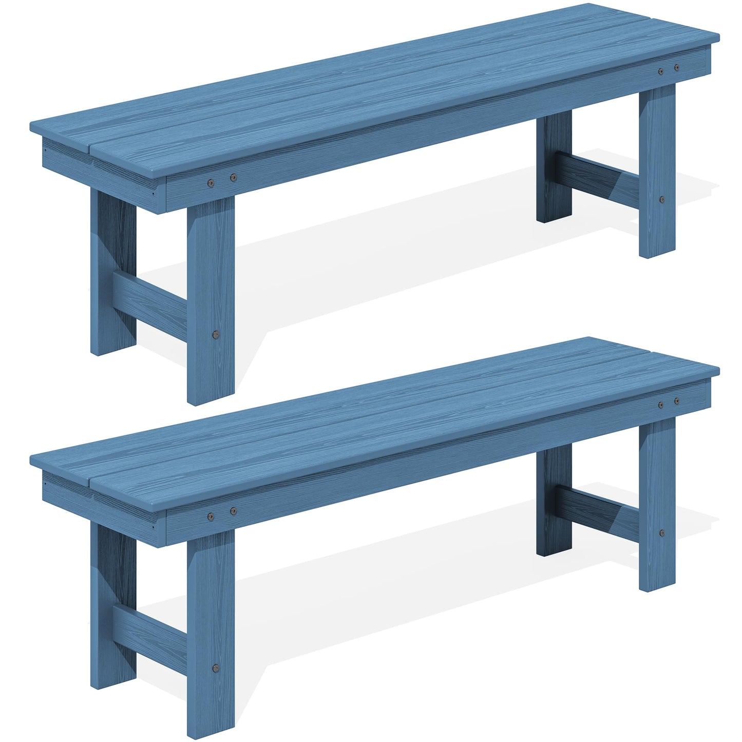 SERWALL 2-Person Outdoor Bench Backless, HDPE Outdoor Benches Weatherproof, 660 Lbs Weight Capacity, Poly Lumber Patio Furniture for Garden, Porch and Park, Navy, 2 Pack