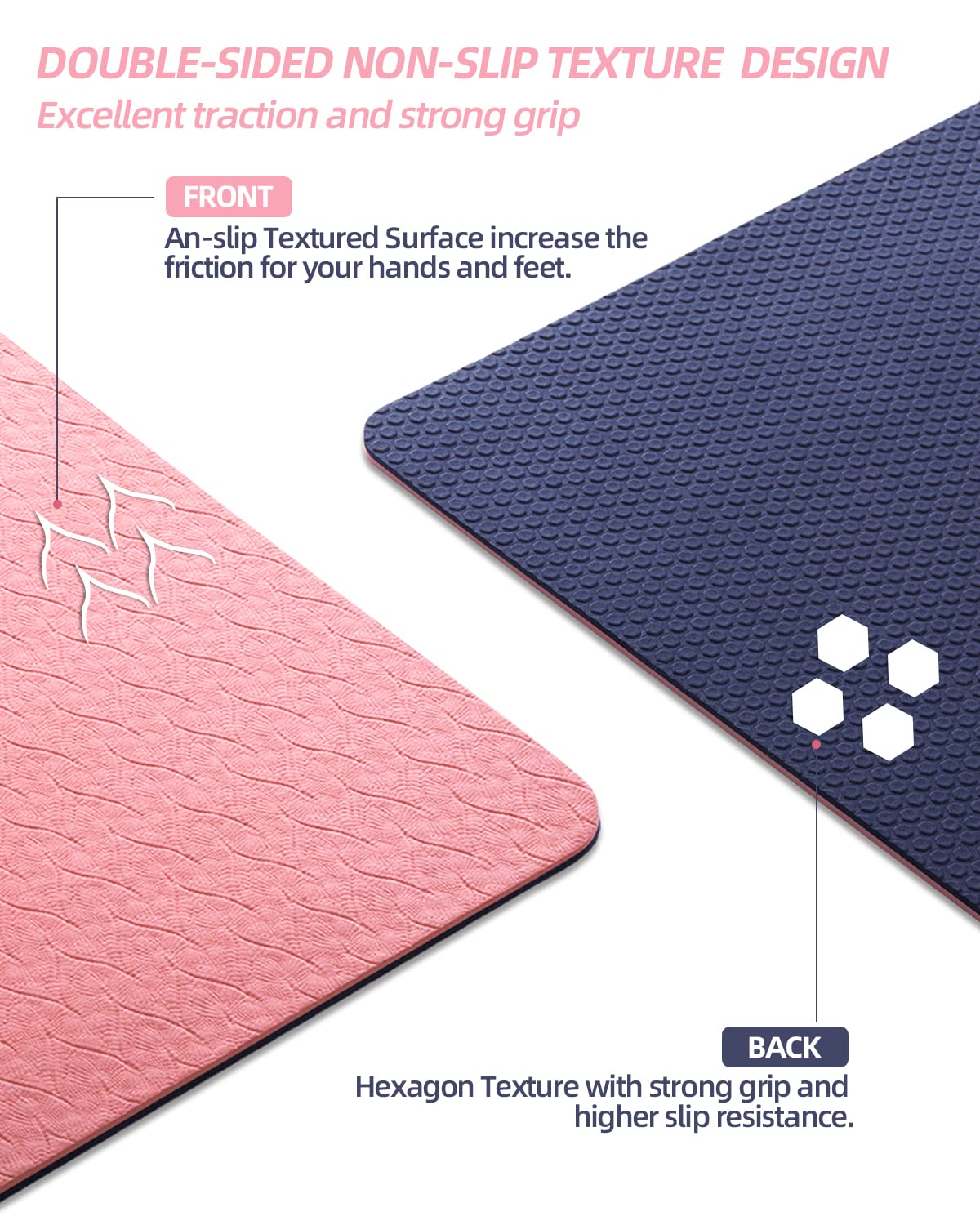 COOLMOON Yoga Mat Non Slip, Anti-Tear 1/4 Thick TPE Yoga Mats for Women and Men, 72"x24" Exercise & Fitness Mat with Carrying Strap, Workout Mats for Yoga, Pilates and Floor Exercise