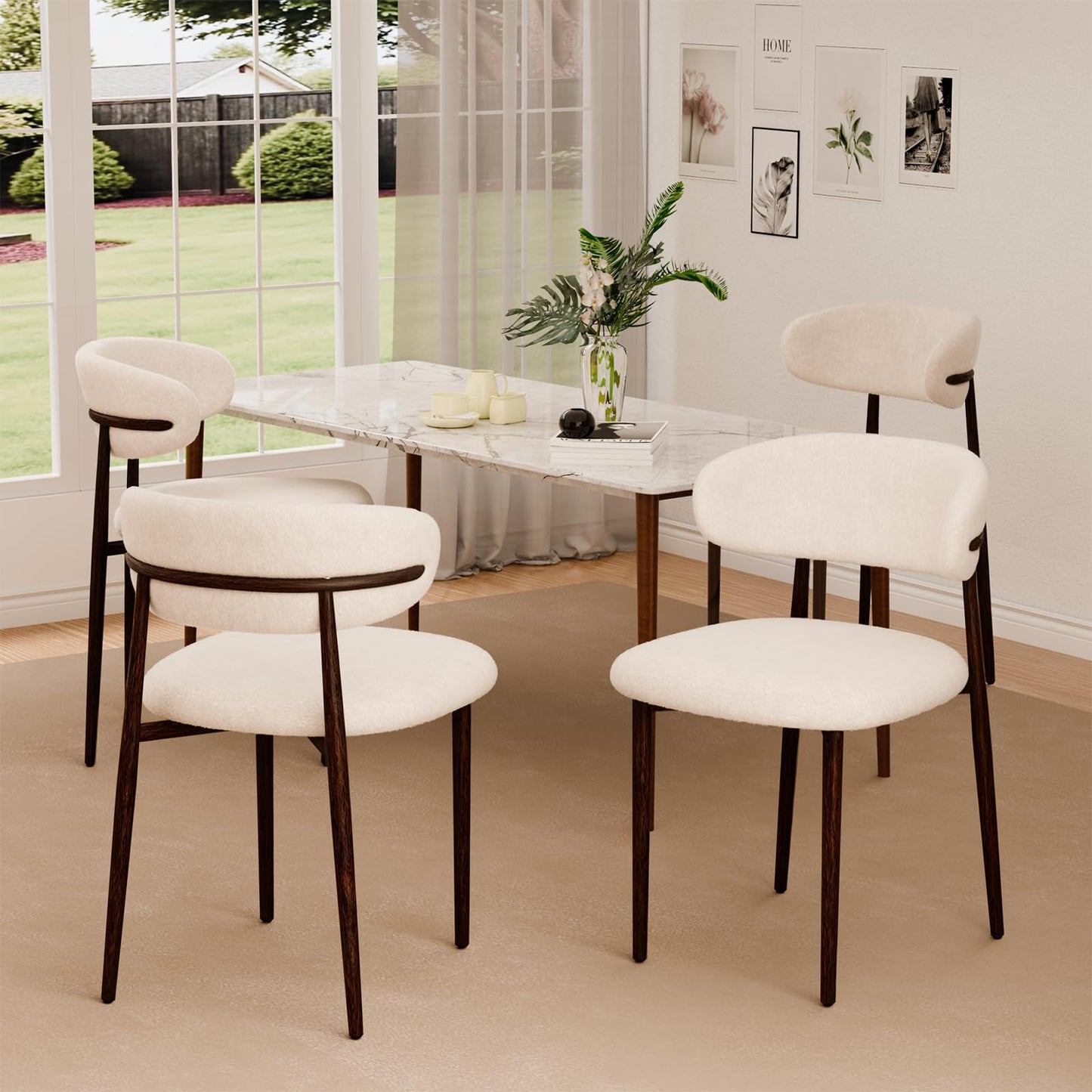 POLE SPACE Morden Dining Chairs Set of 4, Upholstered Fabric Kitchen Side Chairs with Dark Walnut Metal Legs, Indoor Dining Room Chairs for Patio, Dining Room, Backyard Heat Resistant