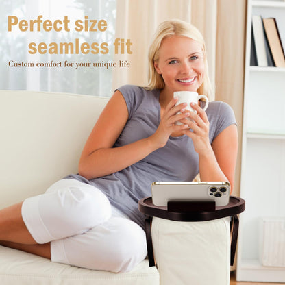360 Couch Arm Tray Table,Bamboo Sofa Side Tables Clip-on Couch with Phone Holder,Foldable Sofa Armrest Tray