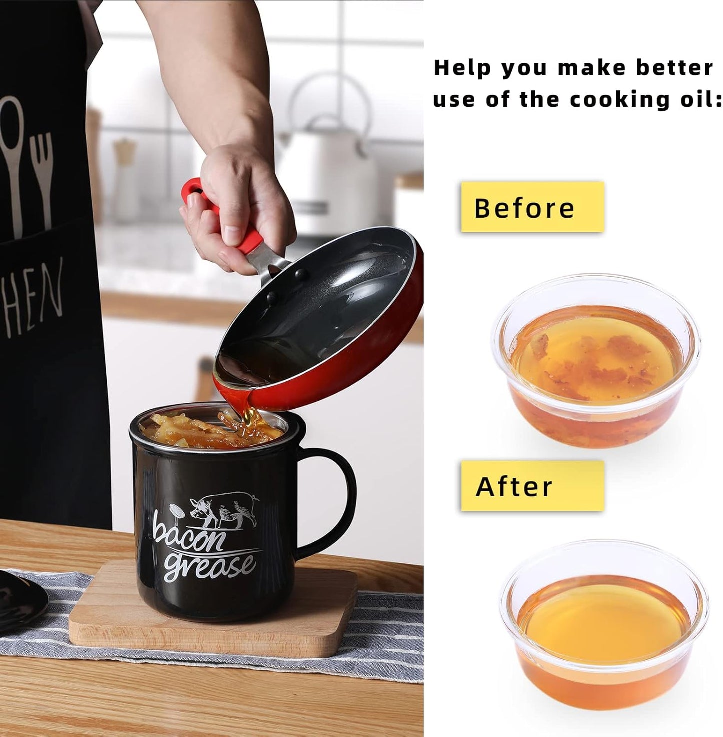 Ceramic Bacon Grease Keeper with Strainer - Kitchen Storage Solution