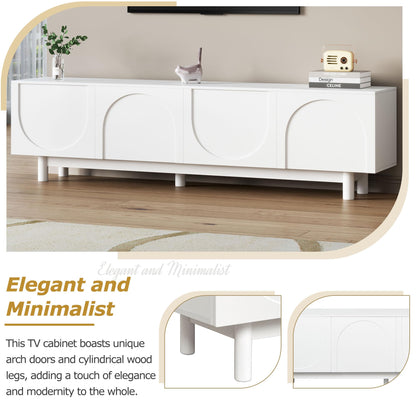 Ball & Cast Modern TV Stand with Arch Cabinets for TVs up to 78", Minimalist Entertainment Center w/Solid Wood Legs and Adjustable Shelves, Media Console for Living Room,White
