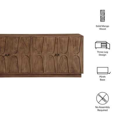 Modway Veda 72 Inch Mango Wood Sideboard Storage Cabinet in Walnut - Mid-Century Modern Buffet Credenza with 4 Doors