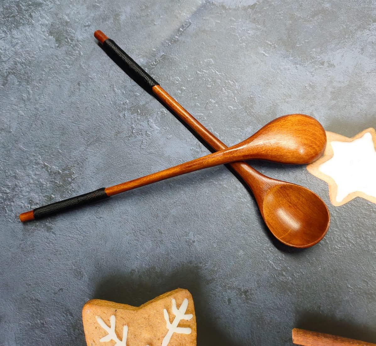 Handmade Wooden Long Handle Coffee Spoon Stirrer, Retro Honey Jar Spoons Teaspoon (2 Pack)