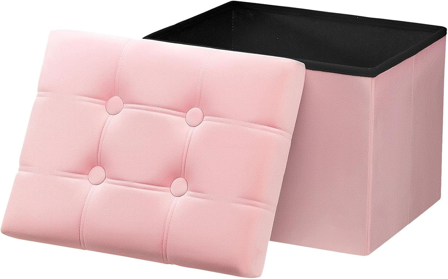 17 inches AmasSmile Storage Ottoman Foot Rest Stool, Velvet Footstool Bench, Short Ottoman Stool, Small Folding Blanket