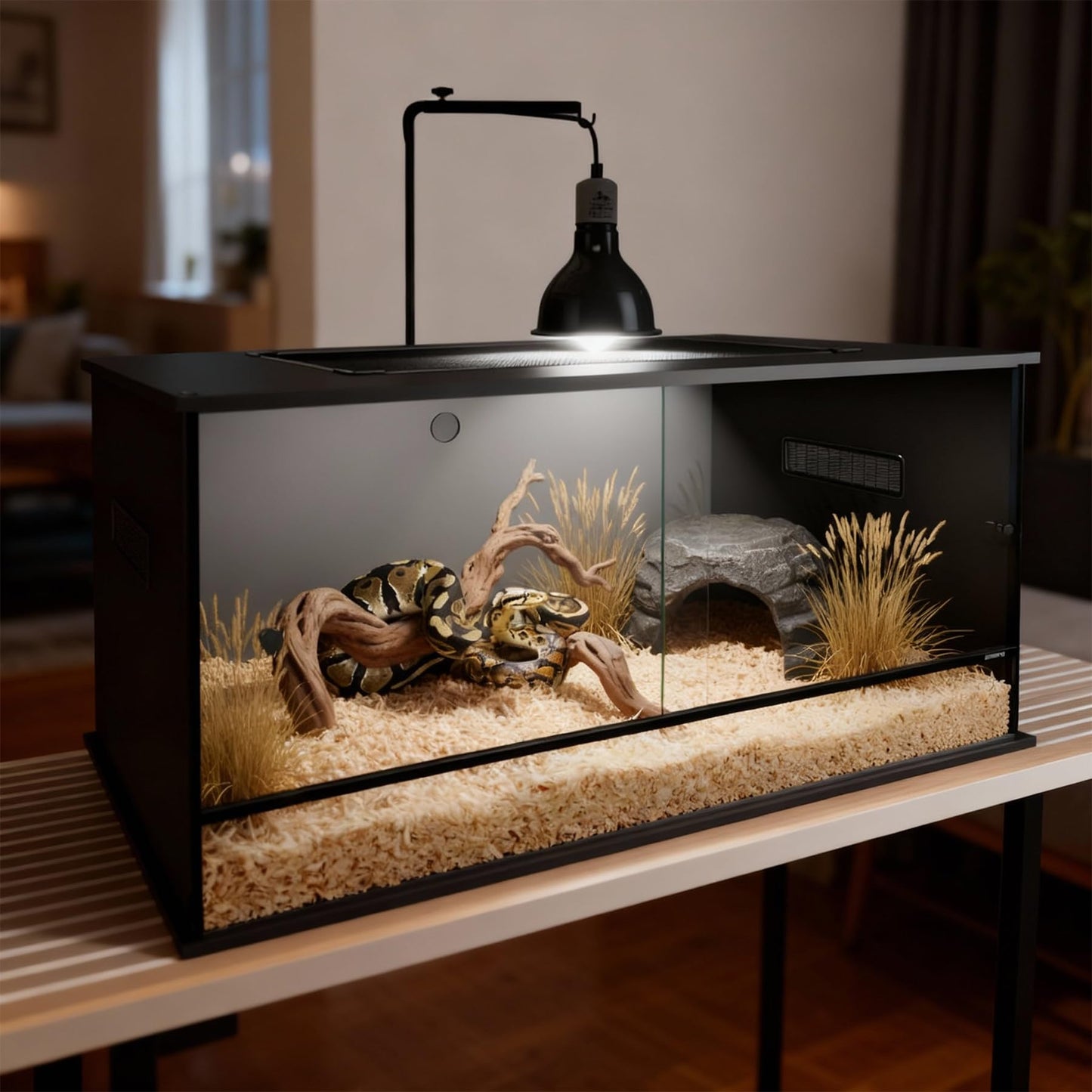waazoorep 4x2x2 PVC Reptile Enclosure,120Gallon Reptile Tank Large Terrarium for Bearded Dragon,Snake,Ball Python,Gecko,Turtle with Front Glass Sliding Door and Top Screen Ventilation