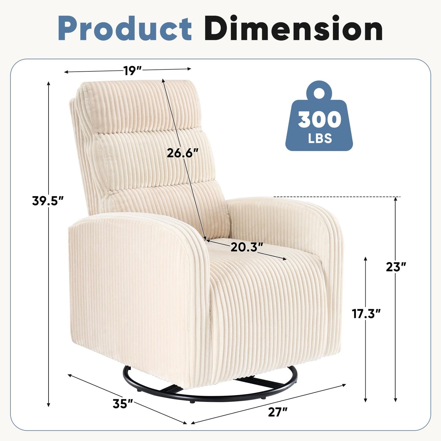 DUMOS 360°Swivel Nursery Chair, Comfy Chair for Bedroom, Rocking Chair with Thickened Seat Cushion, High Back Sofa Chairs for Living Room, Nursery Room and Reading Room, Beige