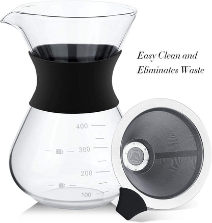 Stainless Steel Coffee Pot, Pour Pot Filter Carafe with Dripper Brewer for Glass 400ml Coffeemaker