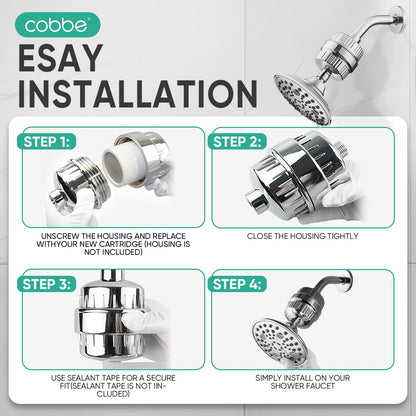Cobbe HD HEAVY DUTY High Output Shower Filter 2 Pack – 99% REMOVAL Shower Head Filter for Hard Water, Heavy Metals, Chlorine and Harmful Substance, Improve your skin and hair - Chrome