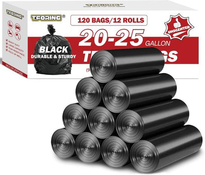 Black Trash Bags - 20-25 Gallon Large Kitchen Garbage Bags | 120 Count, Unscented, 30" x 33" Size