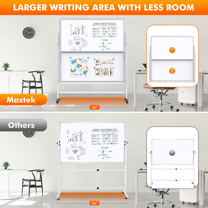maxtek Dry Erase Whiteboard Height Adjustable, Easel Stand Rolling White Board on Wheels - 48 x 60 Large Mobile Dry Erase Board, 4' x 5' Double Sided Magnetic Whiteboard for School Office Home