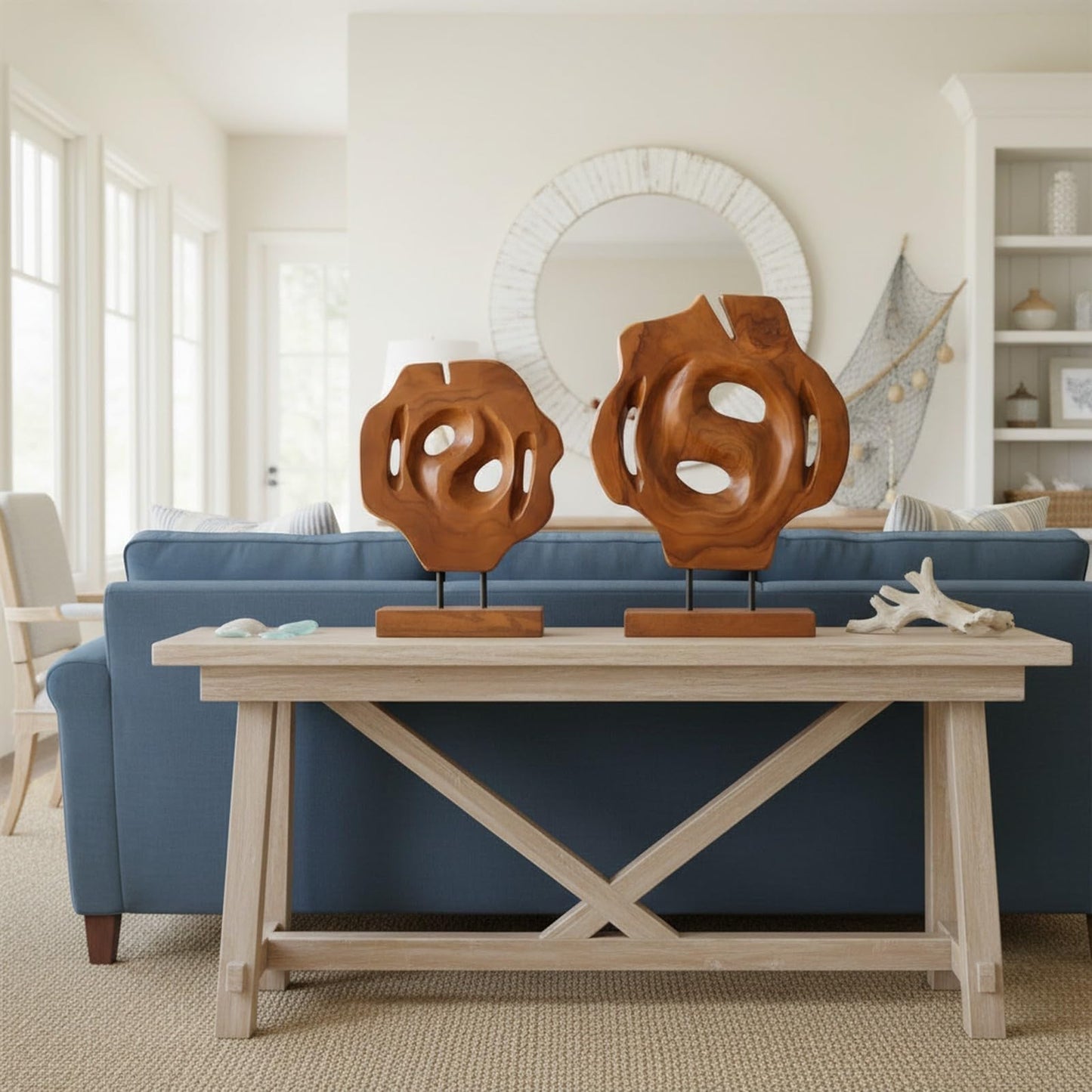 WELLAND Set of 2 Irregular Teak Sculptures