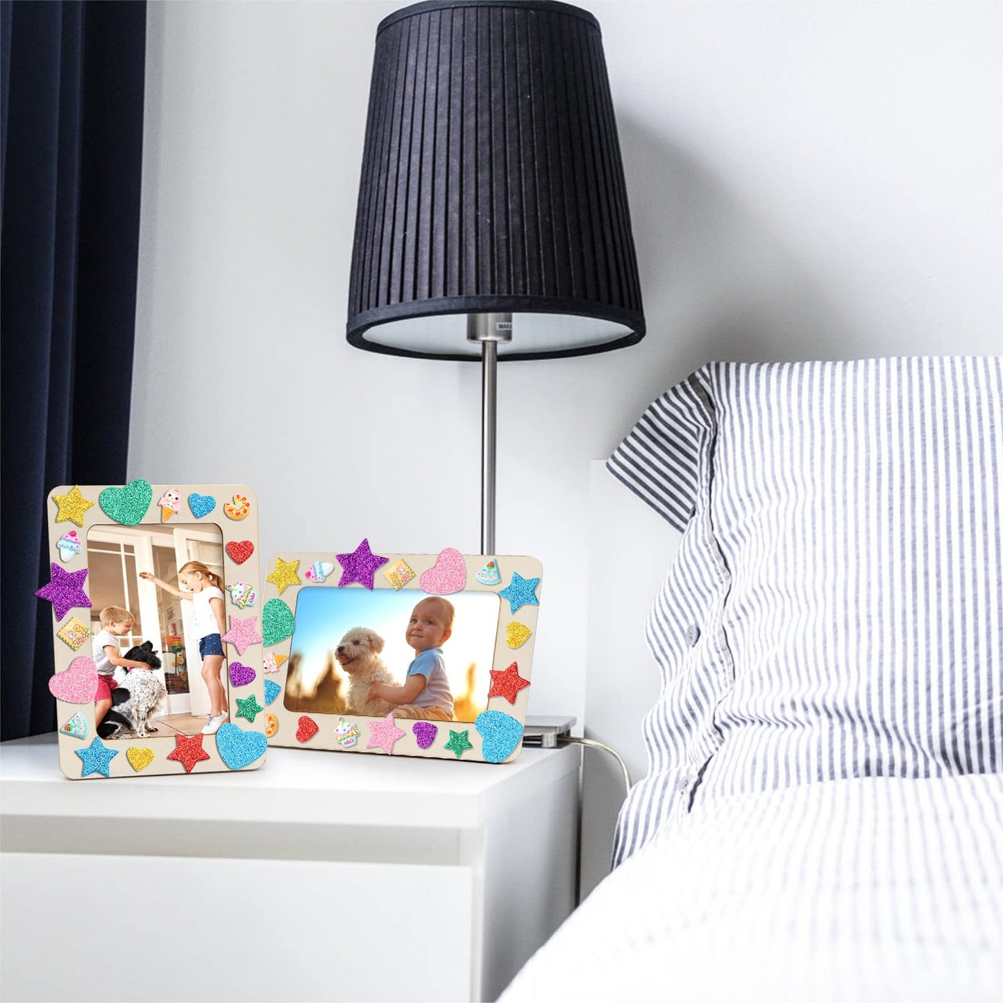 ZOCONE 12 Pcs Wooden Picture Frames for Craft, 7.5"x5.5" Unfinished Wood Photo Frames with Stand, DIY Wood Frame with Stickers, Resin Accessories, Painting Tools, Mothers Day Crafts for Kids to Make