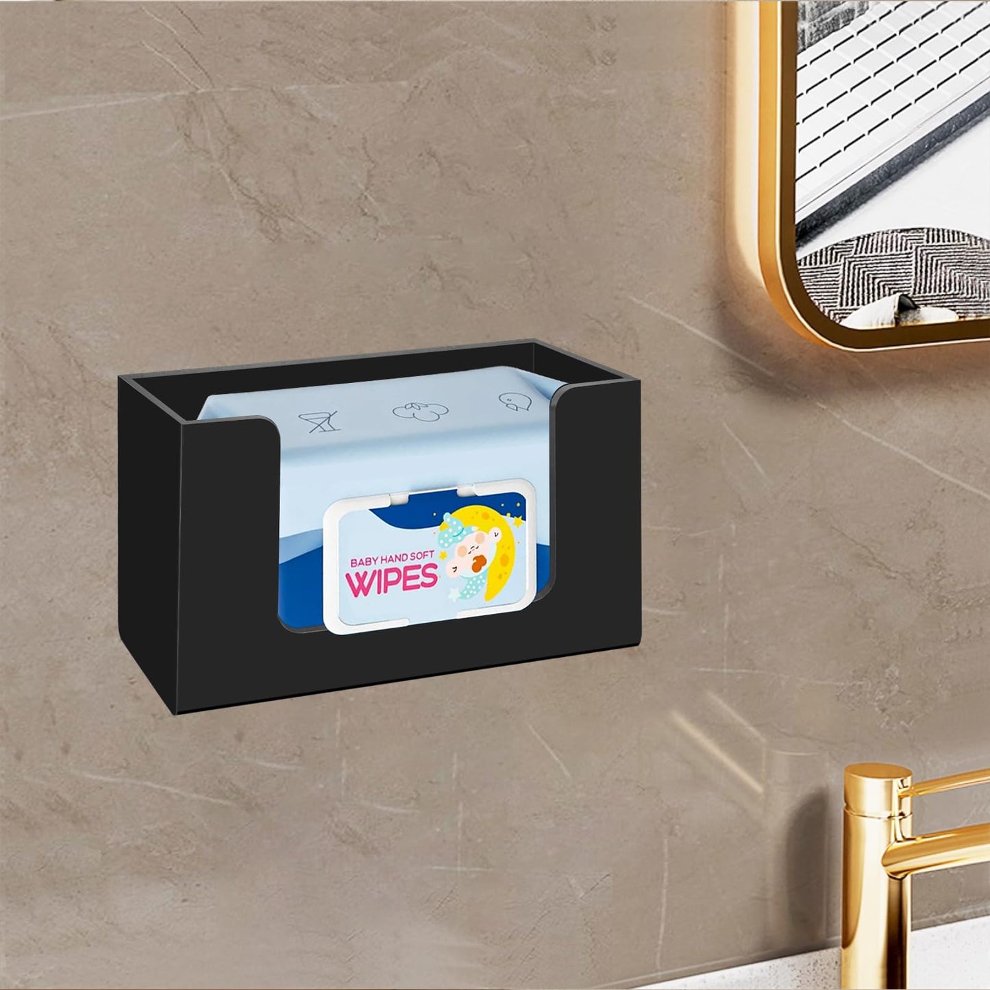 DELIPPLY Wet Wipe Holder Wall Mount, Flushable Wipe Dispenser Acrylic for Bathroom Bedroom Kitchen, Black