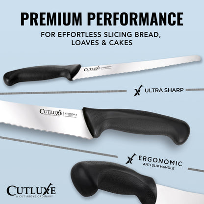 Cutluxe Bread Knife with Cover – 10" Razor-Sharp Serrated Stainless Steel Blade, Ergonomic Anti-Slip Handle – Perfect for Sourdough & Homemade Bread