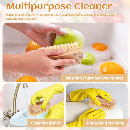 Vegetable and Fruit Cleaning Brush Scrubber Beechwood Handle Fruits Veggie Wash Brushes Potato Carrot Cucumber Mushrooms Washing Cleaner(Beige, 2)