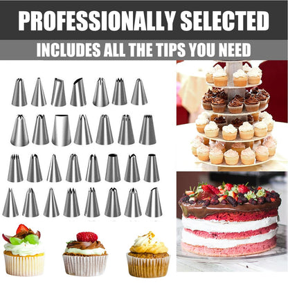 Cake Decorating Supplies Kit - Cake Turntable Set with 48 Icing Piping Tips, 20 Disposable Pastry Bags, 2 Couplers, Baking Tools for Beginners