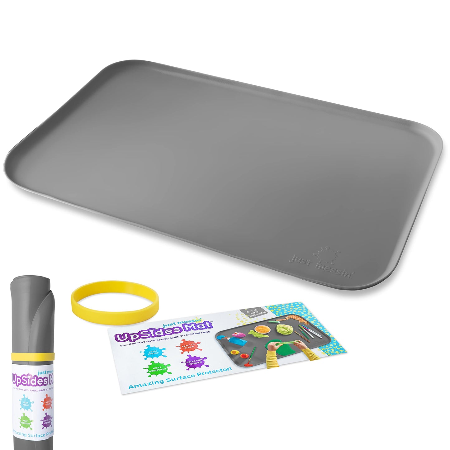 Just Messin' Silicone Art Mat Bundle – 16”x26” Gray & 12”x18” Blue Mats with High .6" Edge, Non-Slip, Heat Resistant for Crafts, Resin,Paint & Jewelry-Making