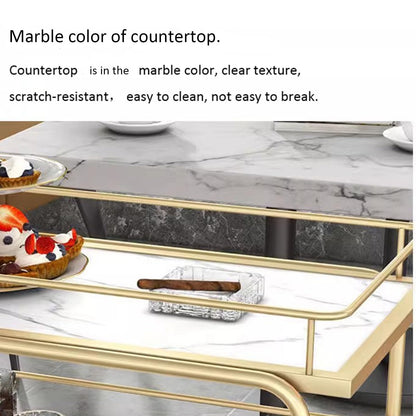 Gold Hotel Service Cart 3Tier Metal Restaurant Trolley with Fence and EcoFriendly Marble PanelsElegant White Finish for Dining and Catering Use