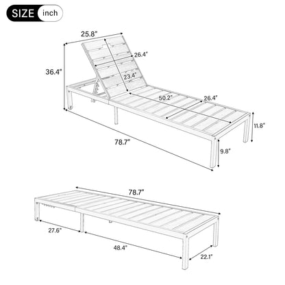 ApilithHive Outdoor Chaise Lounge with 6-Position Adjustable Backrest, Acacia Wood and Steel Frame, 78.7", 400 lbs Capacity, White and Brown