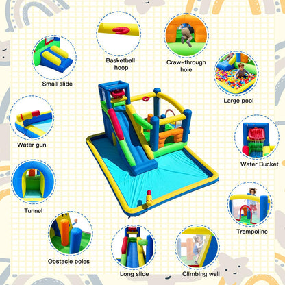 Umbalir 14.3x13.5FT Giant Inflatable Water Slide & Bounce House, 10-in-1 Water Park with Big Splash Pool, Long Slide, Secret Tunnel & Crawl-Through, Kids Backyard Bouncy Castle, Blower Included