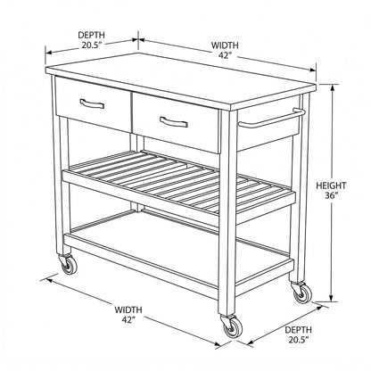 Casaphoria Amanda Collection Solid Wood Kitchen Island, 42" Butcher Block Cart with Rubberwood Top & Locable Wheels, Prep Table for Small Spaces (Natural)