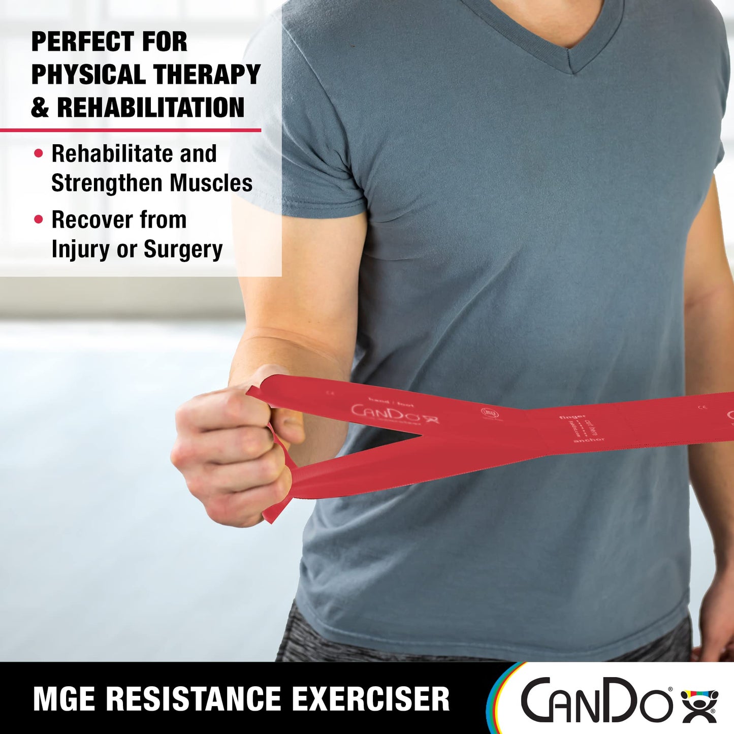 CanDo Multi-Grip 6 Foot Exercise Resistance Band with Hand/Foot Loops for Total Body Workouts, Training, Rehab, Stretching and Therapy