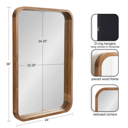 Kate and Laurel Hutton Modern Rounded Rectangle Wall Mirror; 24 x 36; Natural Rustic; Decorative Farmhouse Rectangular Wall Decor for Bathroom Mirror for Over Sink