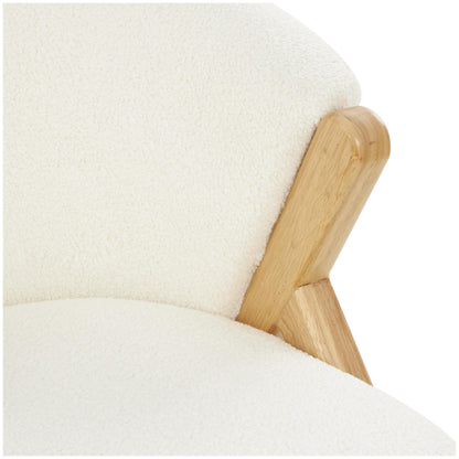 Deco 79 Polyester Living Room Accent Chair Rounded Boucle Side Chair with Angled Wooden Legs, Corner Chair 27" x 26" x 28", White