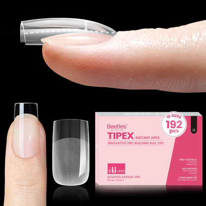 Beetles Tipex Gel Nail Kit, Medium Almond Nail Tips 224 Pcs 16 Sizes Pre-Building Pre-Etched Thick Acrylic Tips with Tipex Glue, Mini Lamp