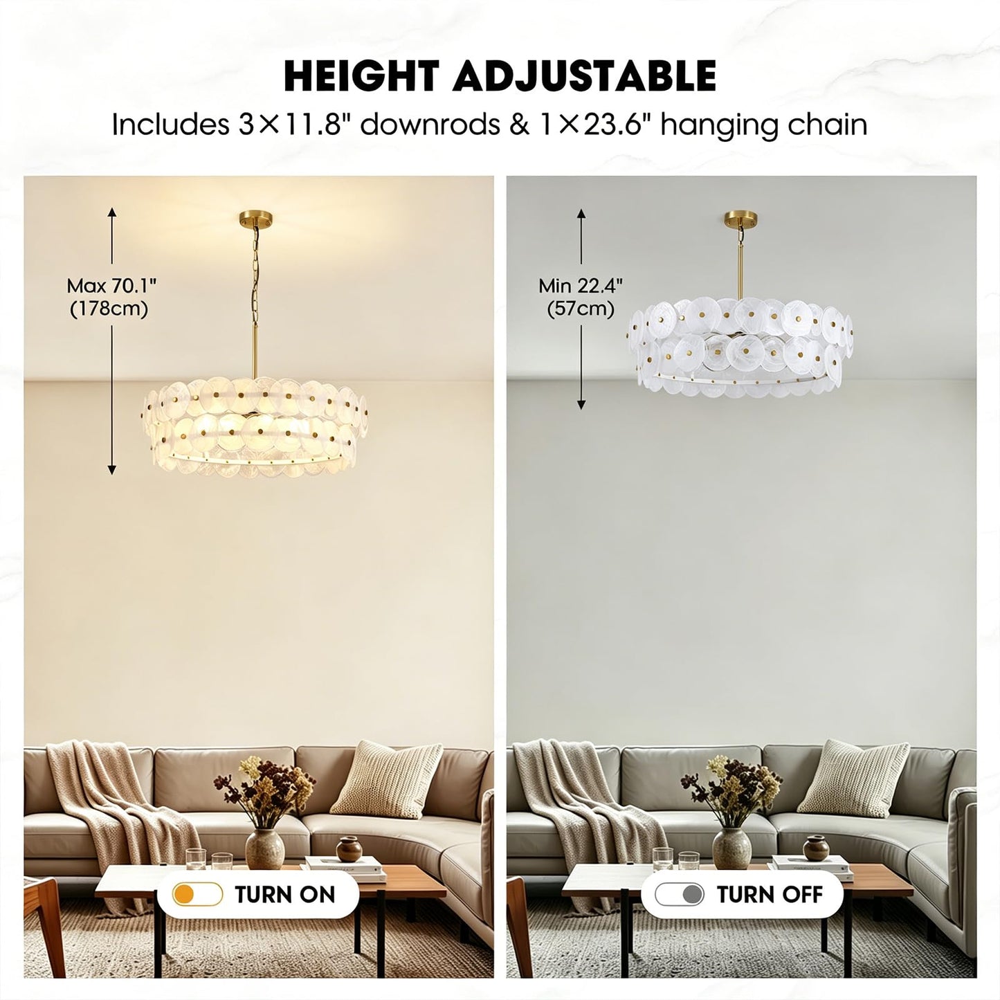 APBEAMLighting 30.3'' Cloud Glass Chandelier Modern, Gold Chandeliers Elegant, Dimmable 8-Light Pendant Ceiling Light Fixture for Girls Room Bedroom Dining Living Room Foyer Kitchen Entryway