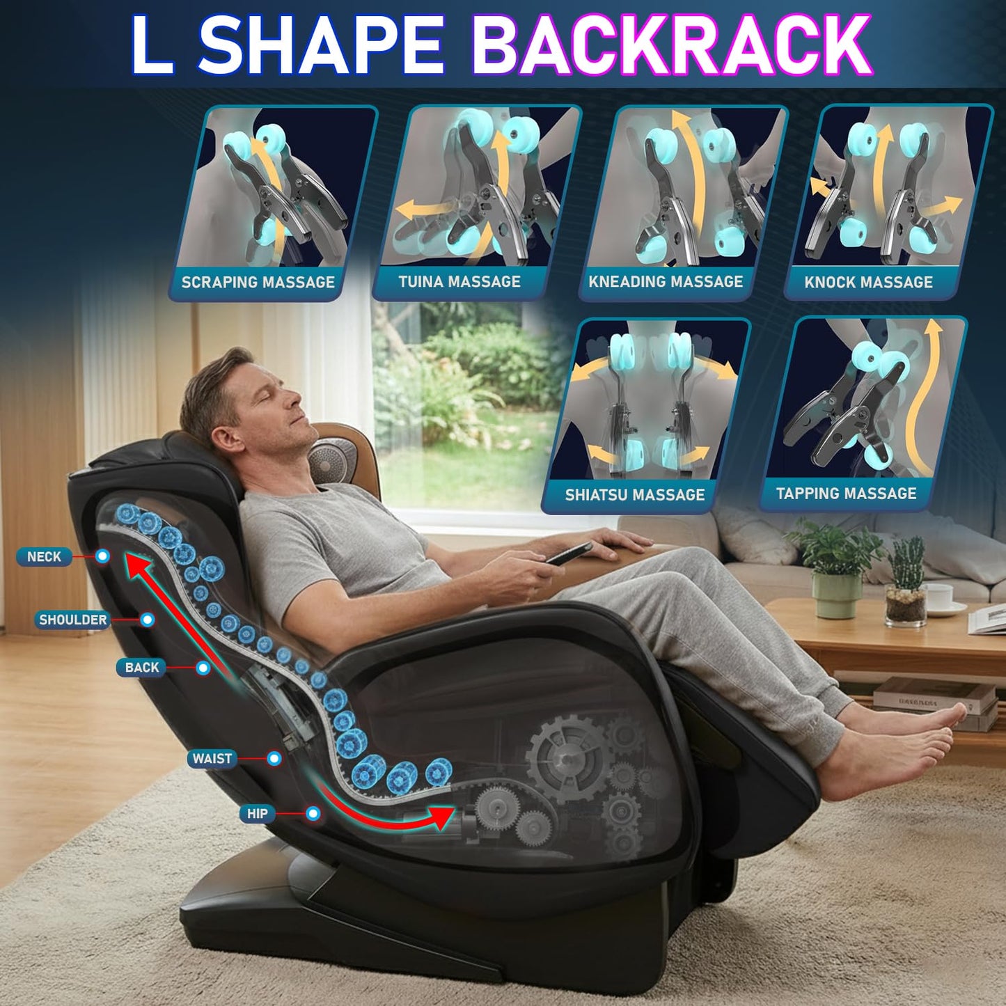 BestMassage Full Body Massage Chair,Speed Adjustment Zero Gravity Massage Ergonomic Armrest Chair with LED Ambient Lighting, Manual Control Panel Bluetooth Music and Movable Casters (Black)