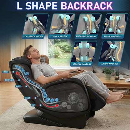 BestMassage Full Body Massage Chair,Speed Adjustment Zero Gravity Massage Ergonomic Armrest Chair with LED Ambient Lighting, Manual Control Panel Bluetooth Music and Movable Casters (Black)