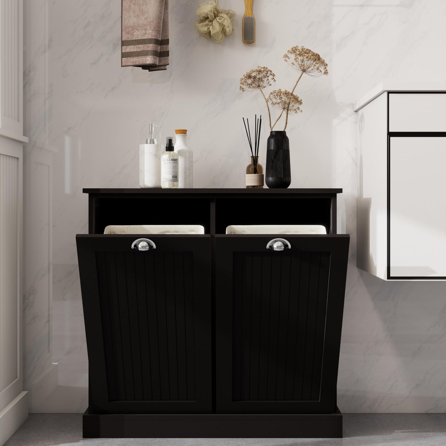 Gecheer Two-Compartment Tilt-Out Laundry Sorter Cabinet - Organized and Easy to Clean Modern Bathroom Storage Cabinet, Bathroom Shelf, Freestanding Cupboard for Living Room LYKW1120139082