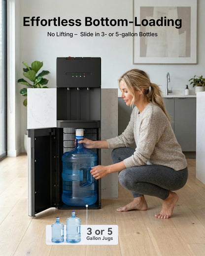 EUHOMY Bottom Loading Water Cooler Dispenser for 5 Gallon Bottle, Hot/Cold/Warm Water Dispenser with Child Safety Lock, LED Display Light, Ideal for Home, Office & Apartment, Black