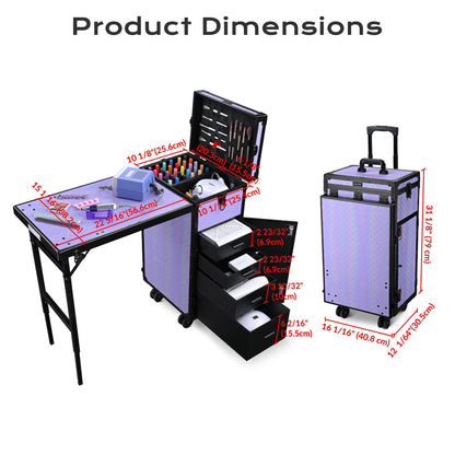 BYOOTIQUE Portable Nail Table with Storage Rolling Makeup Case with Drawers Traveling Manicure Table for Manicurist Nail Teach Makeup Artist Hairstylist Barbershop Beauty Salon, ForgetMeNot Purple