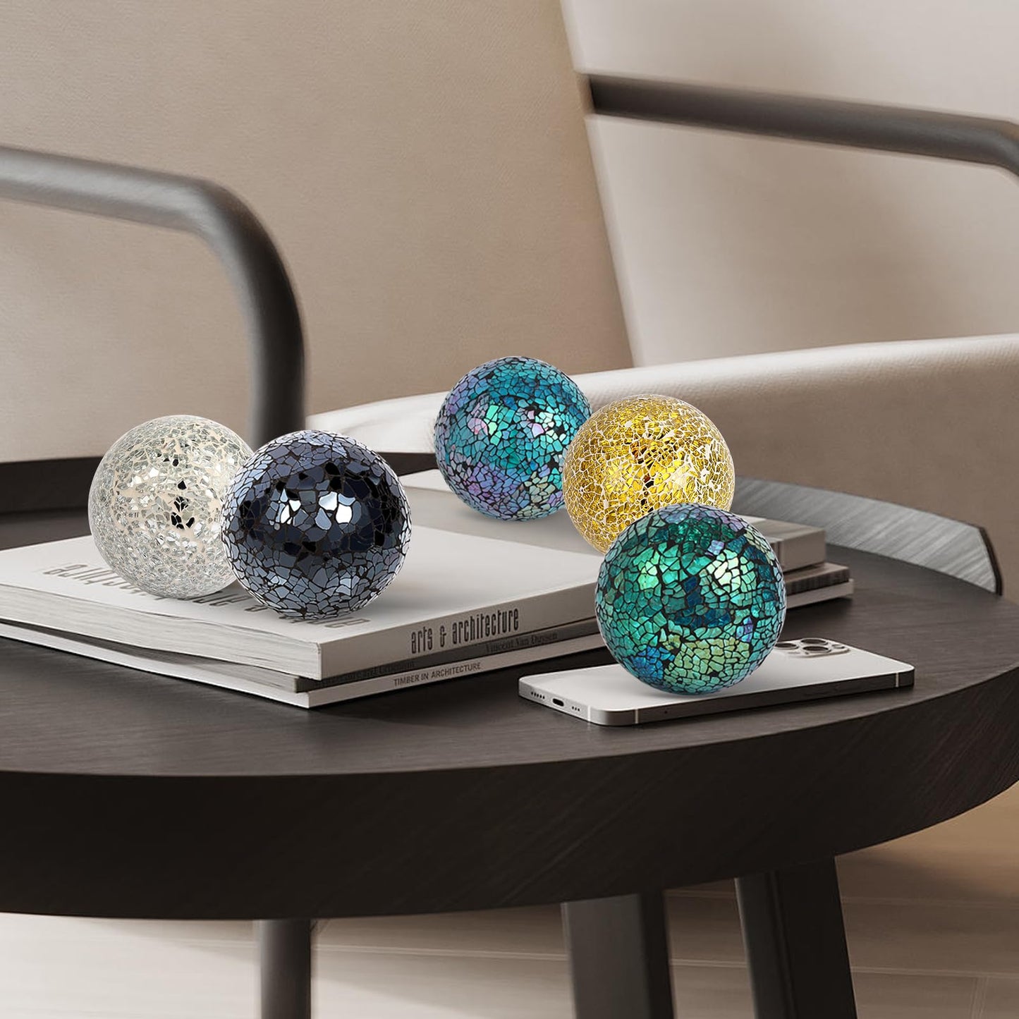 Hiziwimi 6Pcs Decorative Ball for Bowls, 8cm/3.15inch Mosaic Glass Centerpiece Decoration Balls Mirror Glass Ball Fillers for Home Decor Dining Tables Wedding Party (Black)
