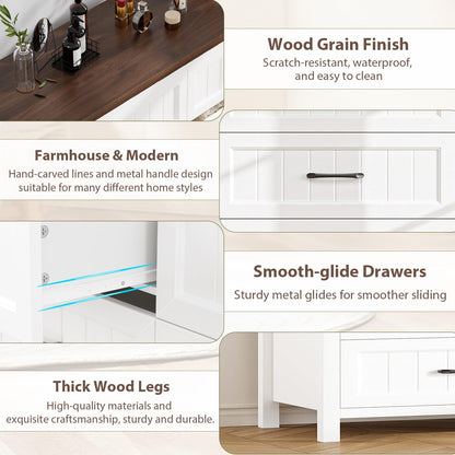 Jocoevol Farmhouse Dresser 8 Drawer Dresser for Bedroom, Large Wooden Dressers Double Grey Dresser with Deep Drawers Dressers for Hallway, Entryway (White and Brown)