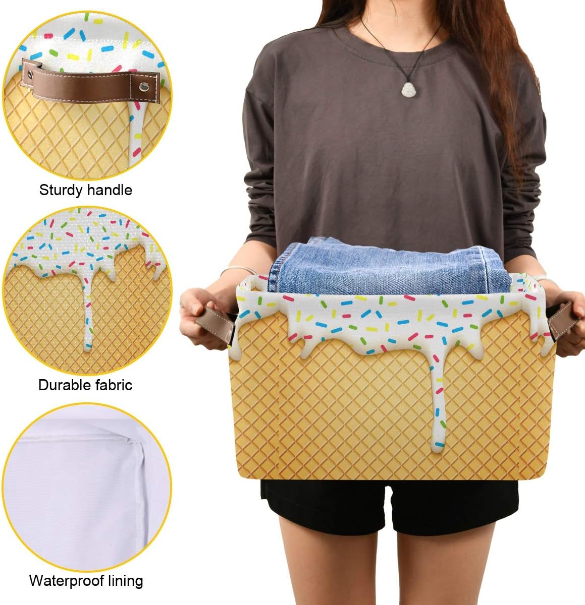 15x11x9.5inch Ice Cream Cone Storage Bin - Large Canvas Basket