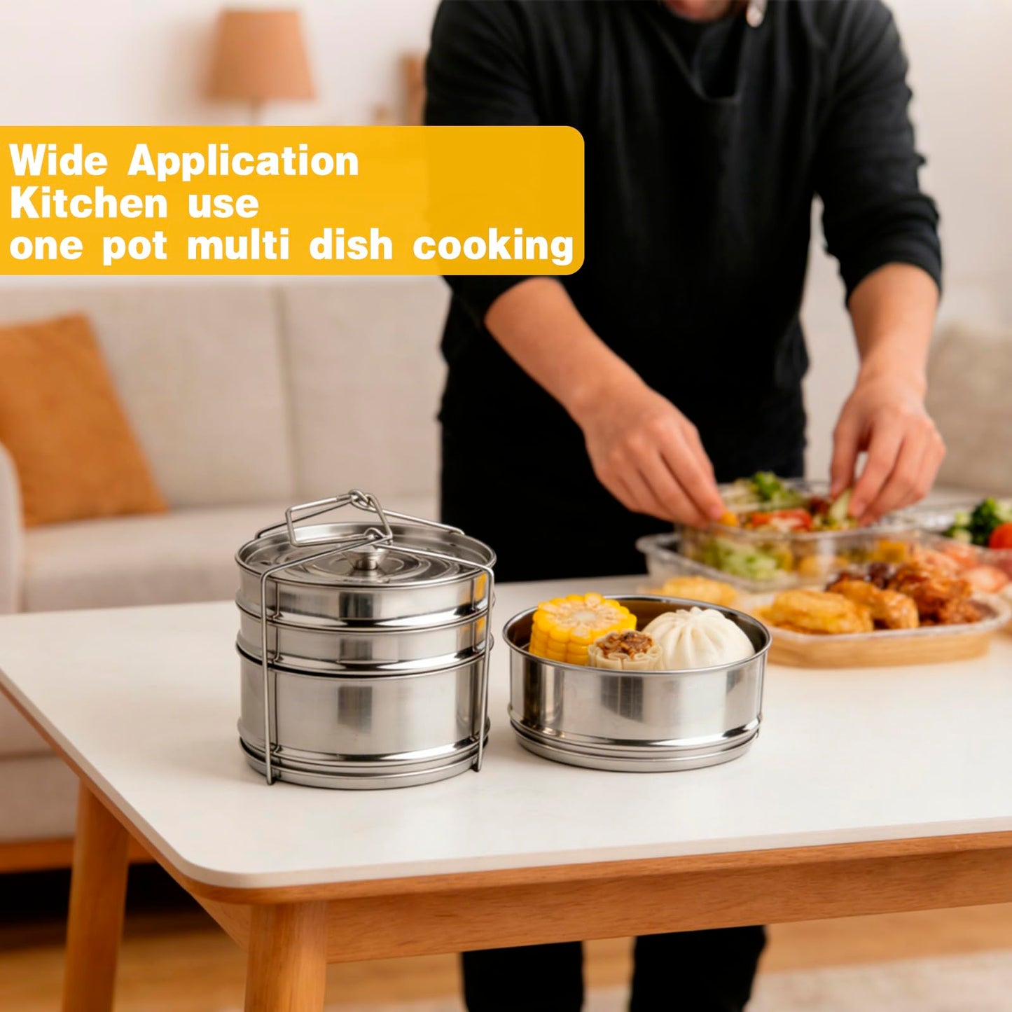 YQGQSUAK 3-Tier Stackable Steamer Insert Pans with Sling for Instant Pot Accessories 6/8 Qt - Pot in Pot, Food Steaming Trays, Dishwasher Safe, 304 Stainless Steel, 7.6" x 8.3"