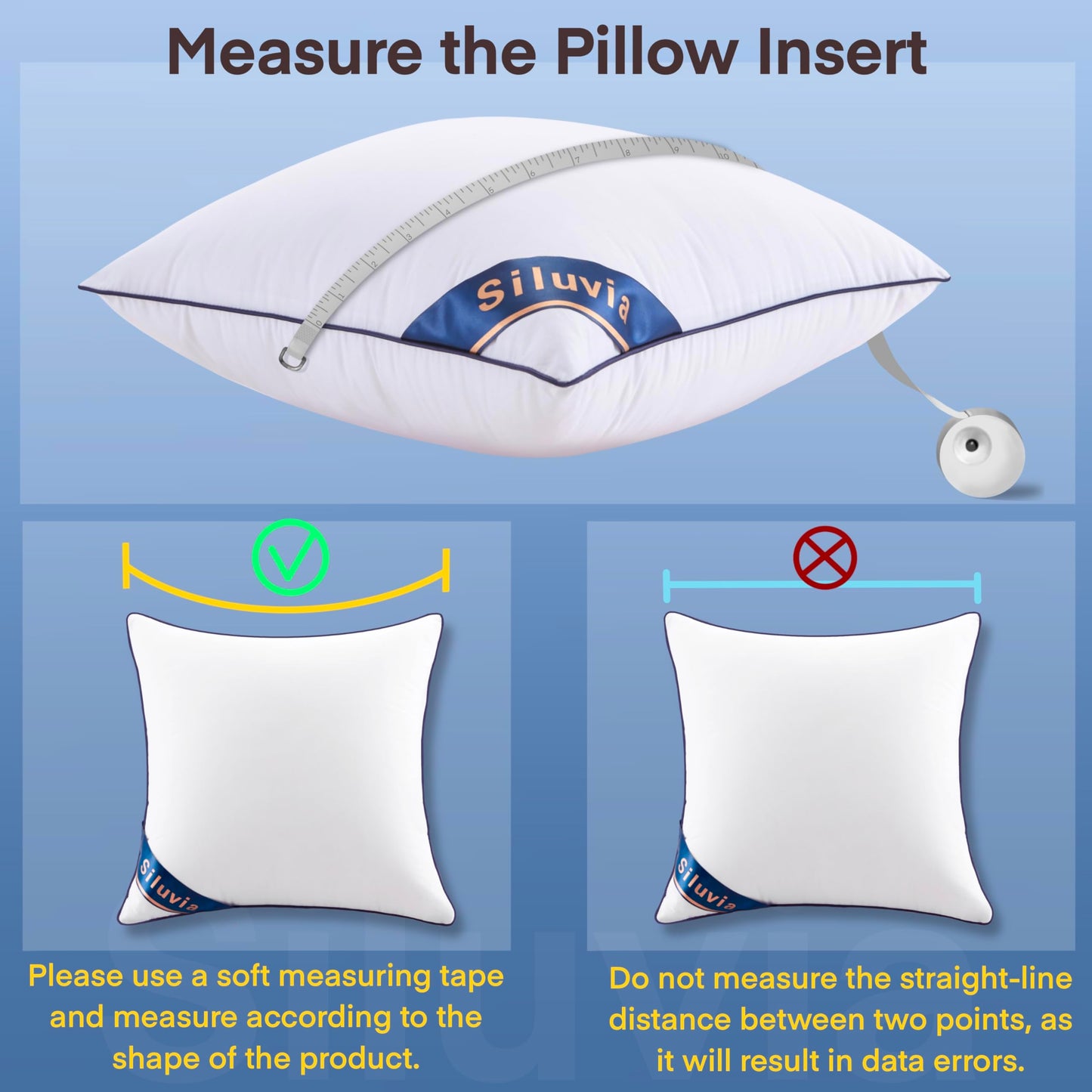 Siluvia 20"x20" Pillow Inserts Set of 2 Decorative Square Square Throw 20 Pillows with 100% Cotton Cover for Sofa, Couch, and Bed - White
