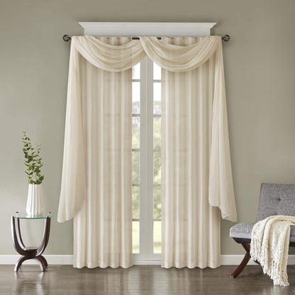 Madison Park Harper Sheer Bedroom Curtain - Modern Contemporary Window Panel for Kitchen, 42" x 144", Cream