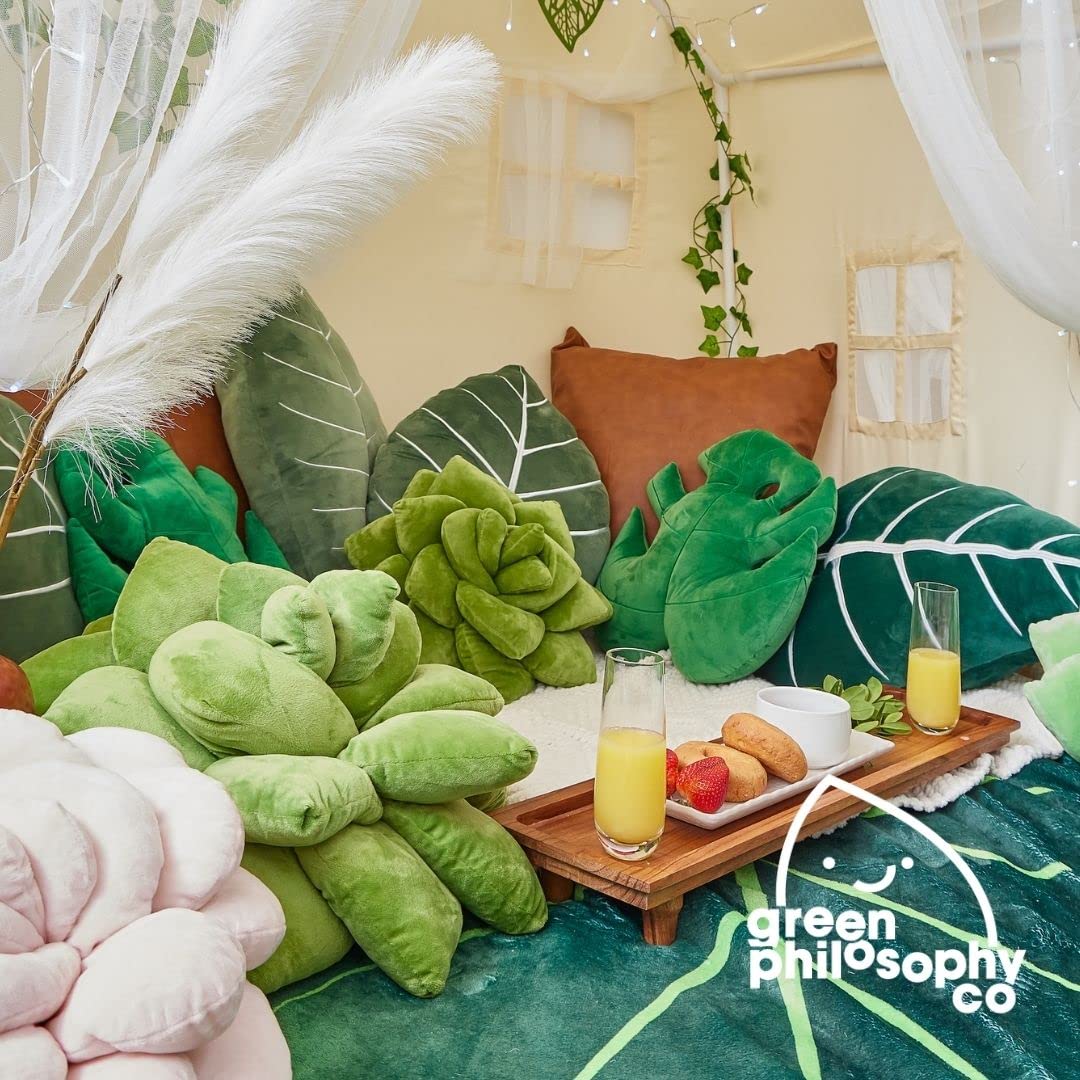 Green Philosophy Co. Monstera Leaf Pillow - Mossy Earth - Large Soft Plant-Shaped Plush Cushion for Couch, Bed, or Reading Nook - Cute & Unique Nature-Inspired Decor Super Soft & Cuddly Throw Pillow