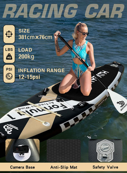 Inflatable Stand Up Paddle Board,10'6-12'6''* 30-34''Ultra-Light SUP Board,Blow Up Paddle Board, for Youth & Adults of All Skill Levels with Full Set of SUP Board Accessories (Black & Gold-F2)