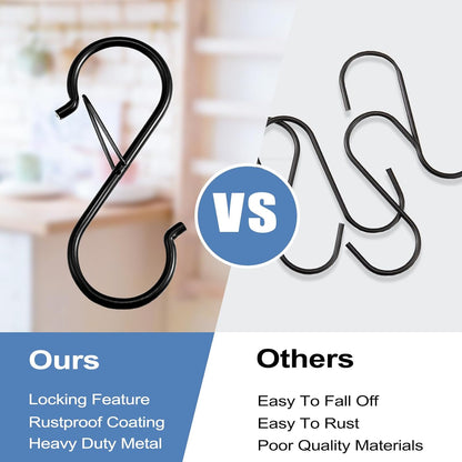 ADIIL 16 Pcs S Hooks with Safety Buckle, Heavy Duty Metal S Shaped Hooks for Hanging Plants, Kitchen Utensils