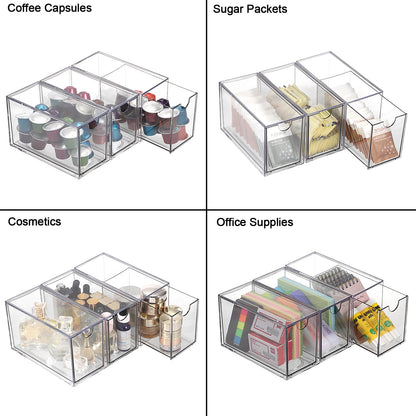 ELLDOO 3 Drawers Tea Bag Organizer, Clear Acrylic Stackable Tea Bag Storage Holder for Kitchen Pantry, Coffee Pod Snack Storage for Countertop Cabinet