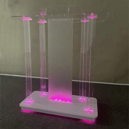 Transparent Personalized Podium46” H Portable Rolling Speaker StandIdeal for EventsWeddingsCorporateReceptionLightweightEasy to Transport